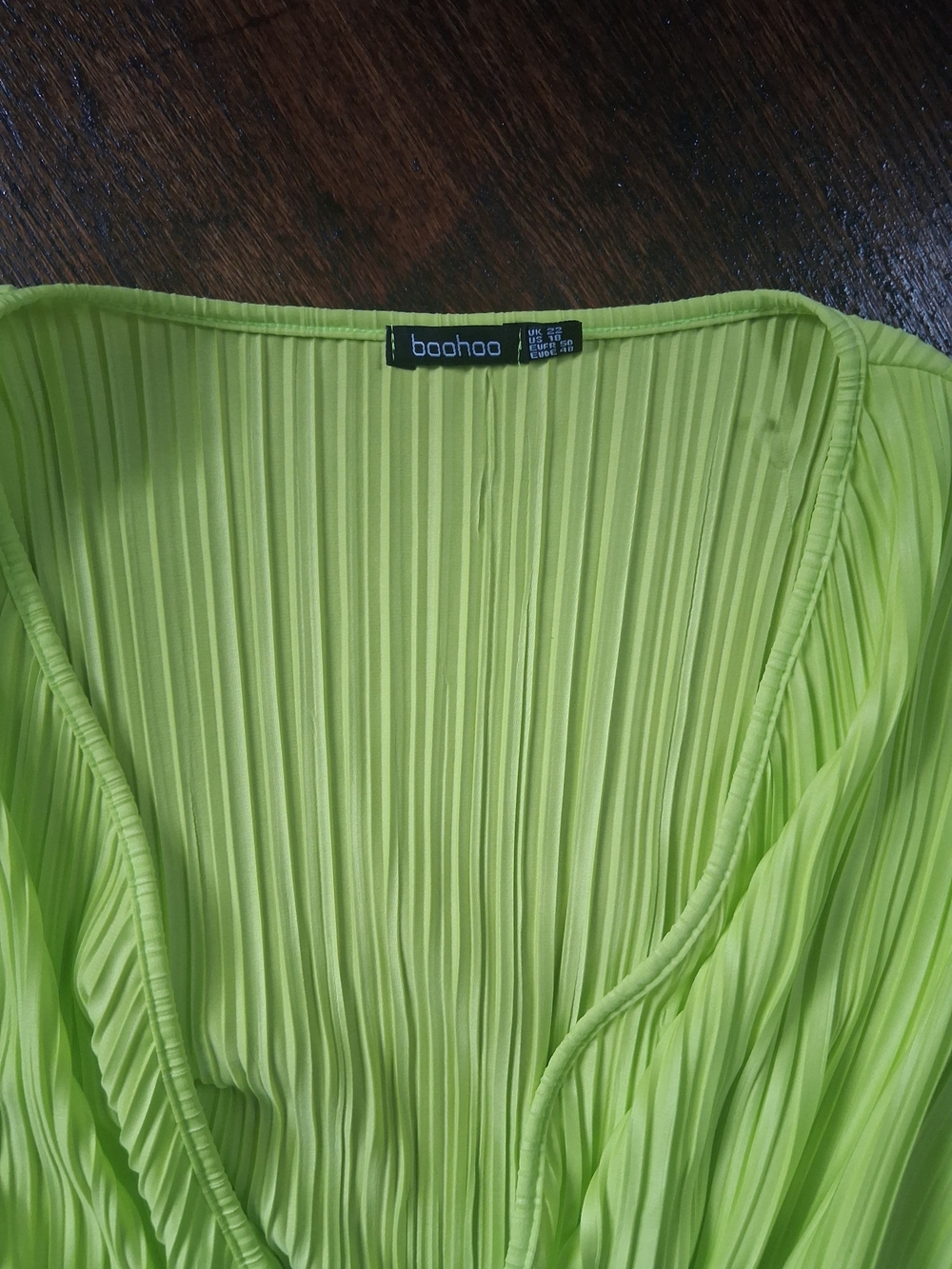 Boohoo Neon Lime Pleated Wrap Blouse W18 - Picture 2 of 4